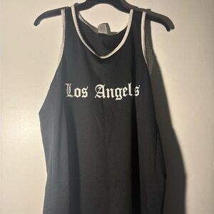 Los Angeles Black Mesh Tank Top with White Trim